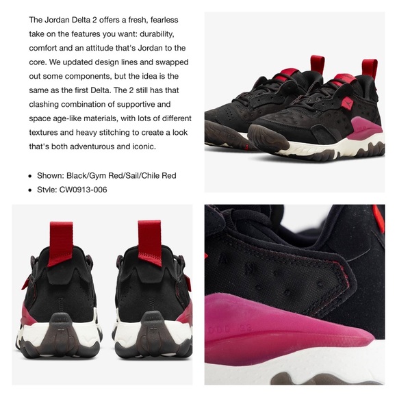 Nike | Women’s Jordan Delta 2 Sneakers in Black Gym Red Sail Chile Red | 10 New - Picture 2 of 16